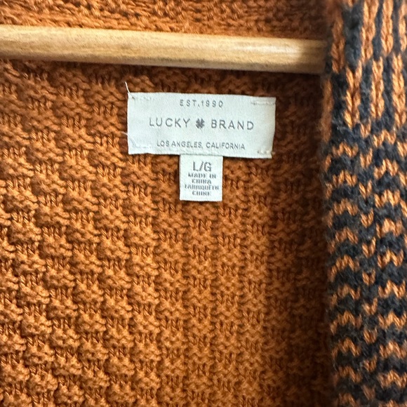 Lucky Brand Long Sleeve Knit Cardigan Open Front Orange and Black Sweater - Picture 2 of 4
